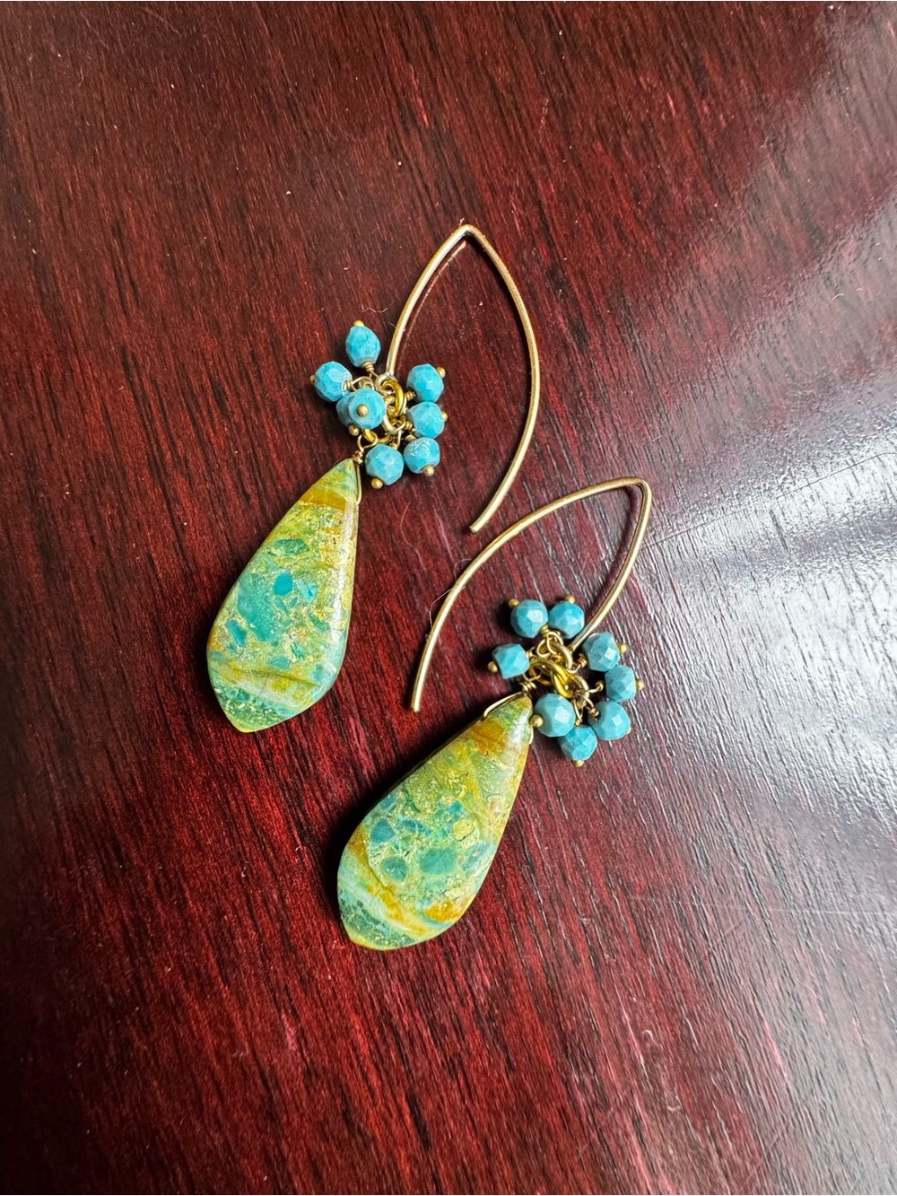 Never Worn Boutique Opalina Turquoise Gold Filled Statement Earrings